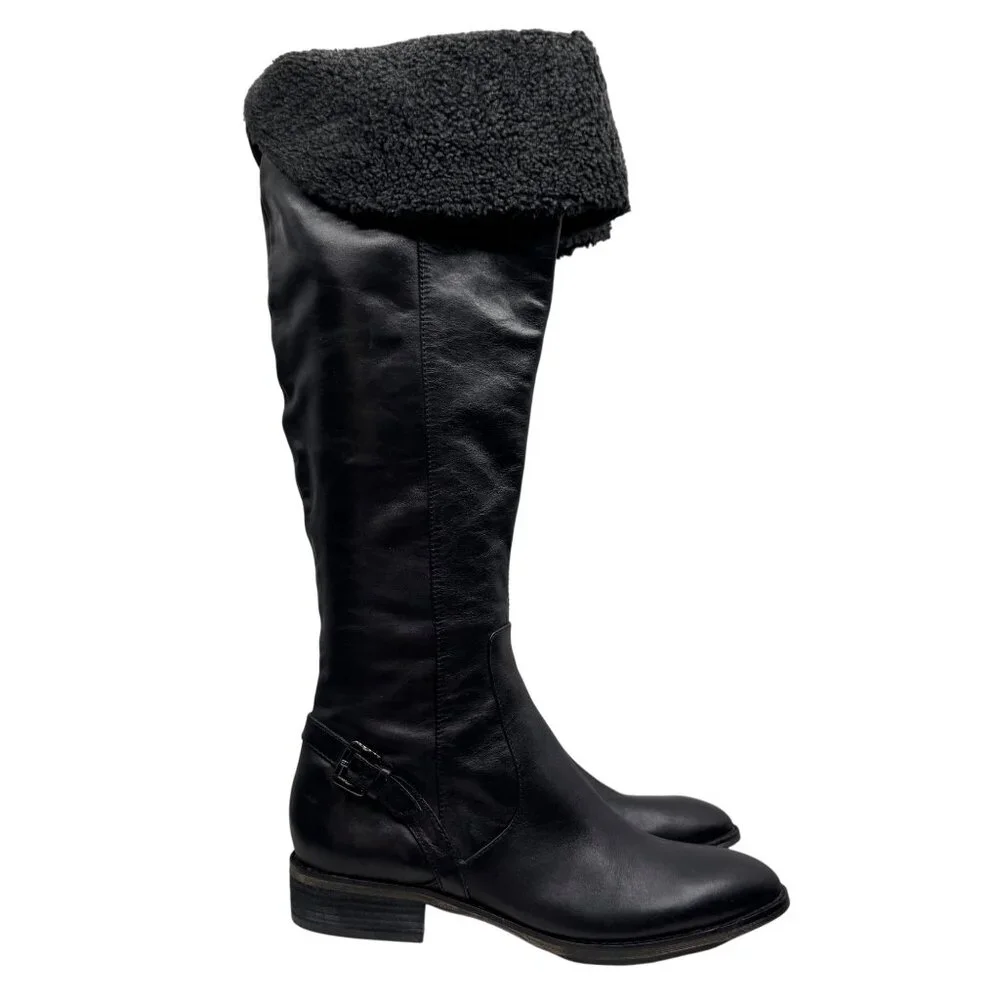 LOFT Black Leather Faux fur Knee high classic ridding boots Women's size 8M